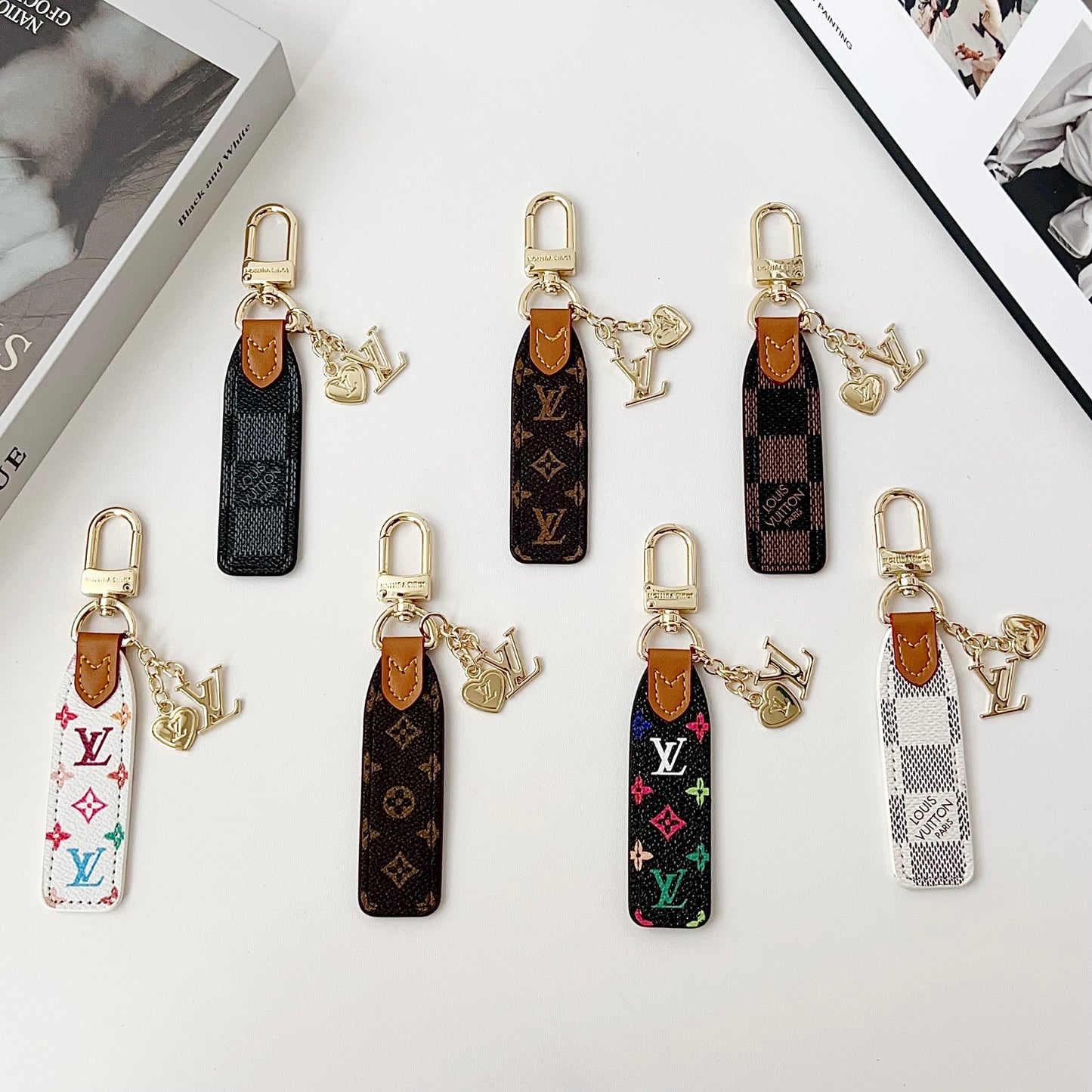 Luxury Leather Keychain Charm with Gold Accents