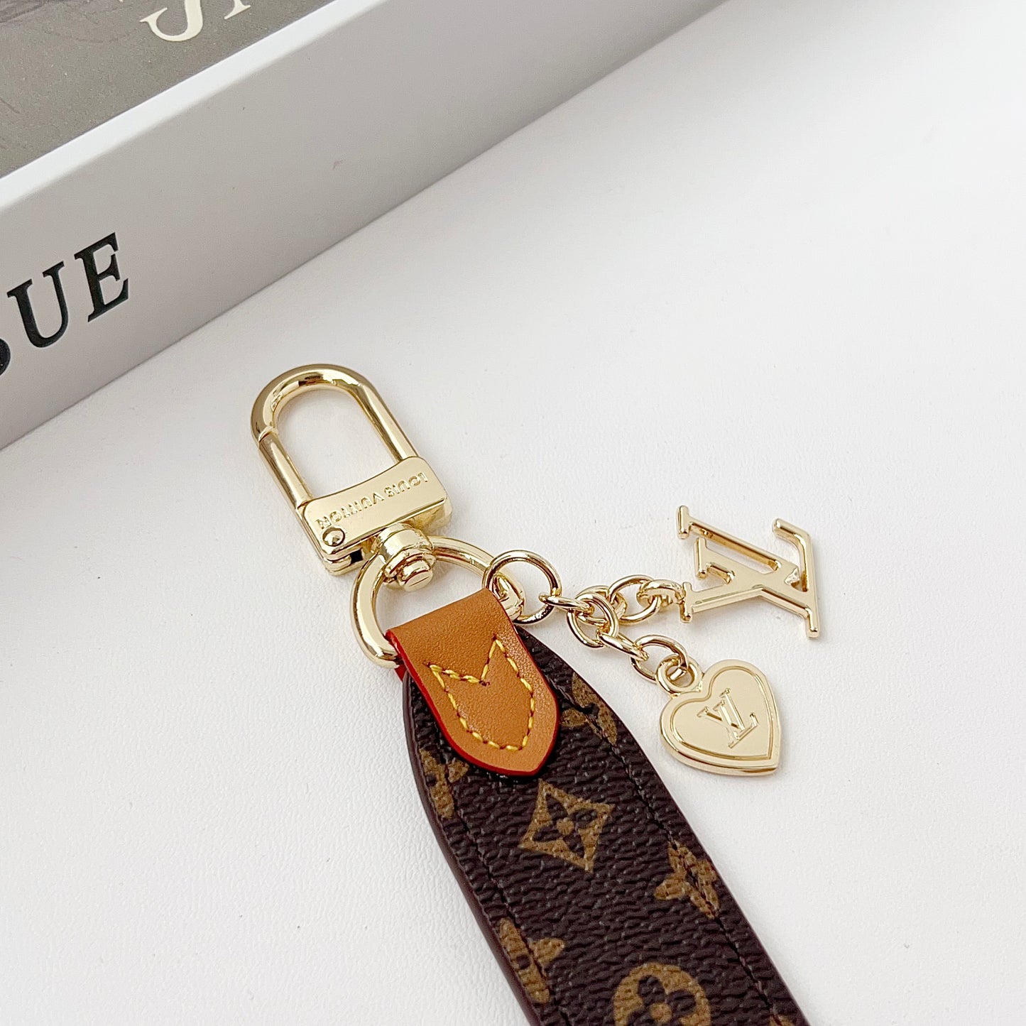 Luxury Leather Keychain Charm with Gold Accents