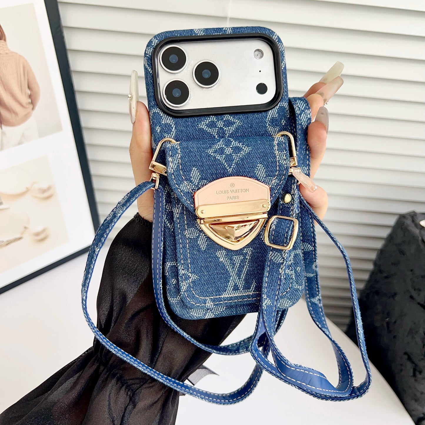 Luxury Crossbody iPhone Case with Card Pocket & Detachable Strap
