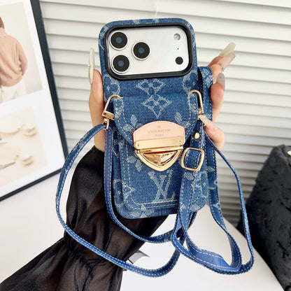 Luxury Crossbody iPhone Case with Card Pocket & Detachable Strap