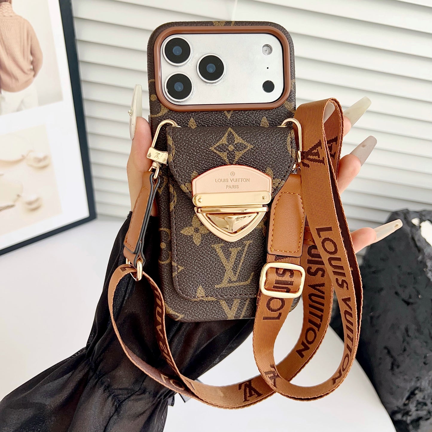 Luxury Crossbody iPhone Case with Card Pocket & Detachable Strap