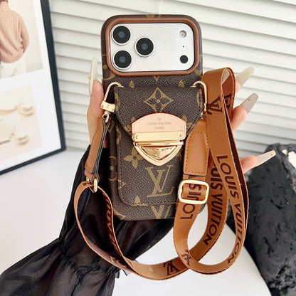 Luxury Crossbody iPhone Case with Card Pocket & Detachable Strap