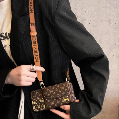 Monogram iPhone Case с кошельком и ремешком Brown Small Printing-XFQ240329