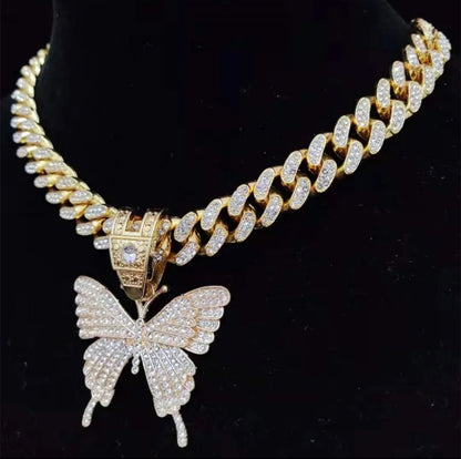 Ice out Bling Butterfly pendant Necklace