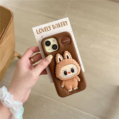 Cute Cartoon Labubu Zimomo Silicon cu suport | Maro/Roz - Husa iPhone
