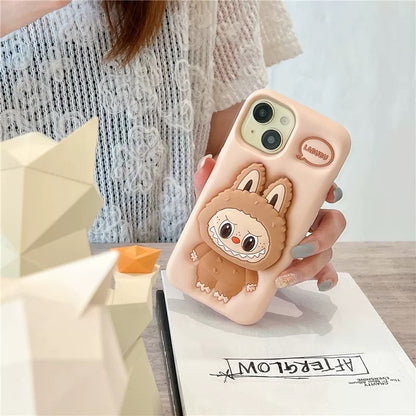 Cute Cartoon Labubu Zimomo Silicon cu suport | Maro/Roz - Husa iPhone
