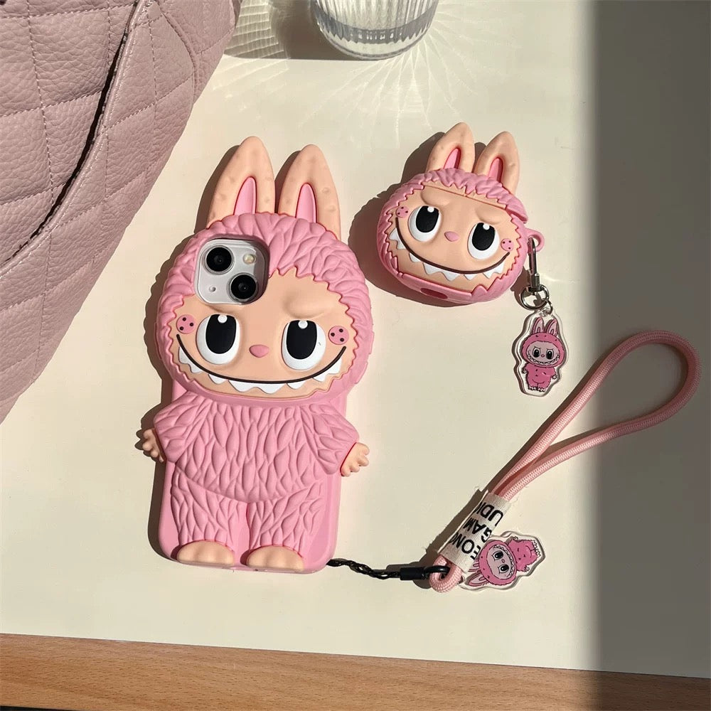 Cute Cartoon Labubu Zimomo Husă din silicon | Maro Roz - Husa iPhone