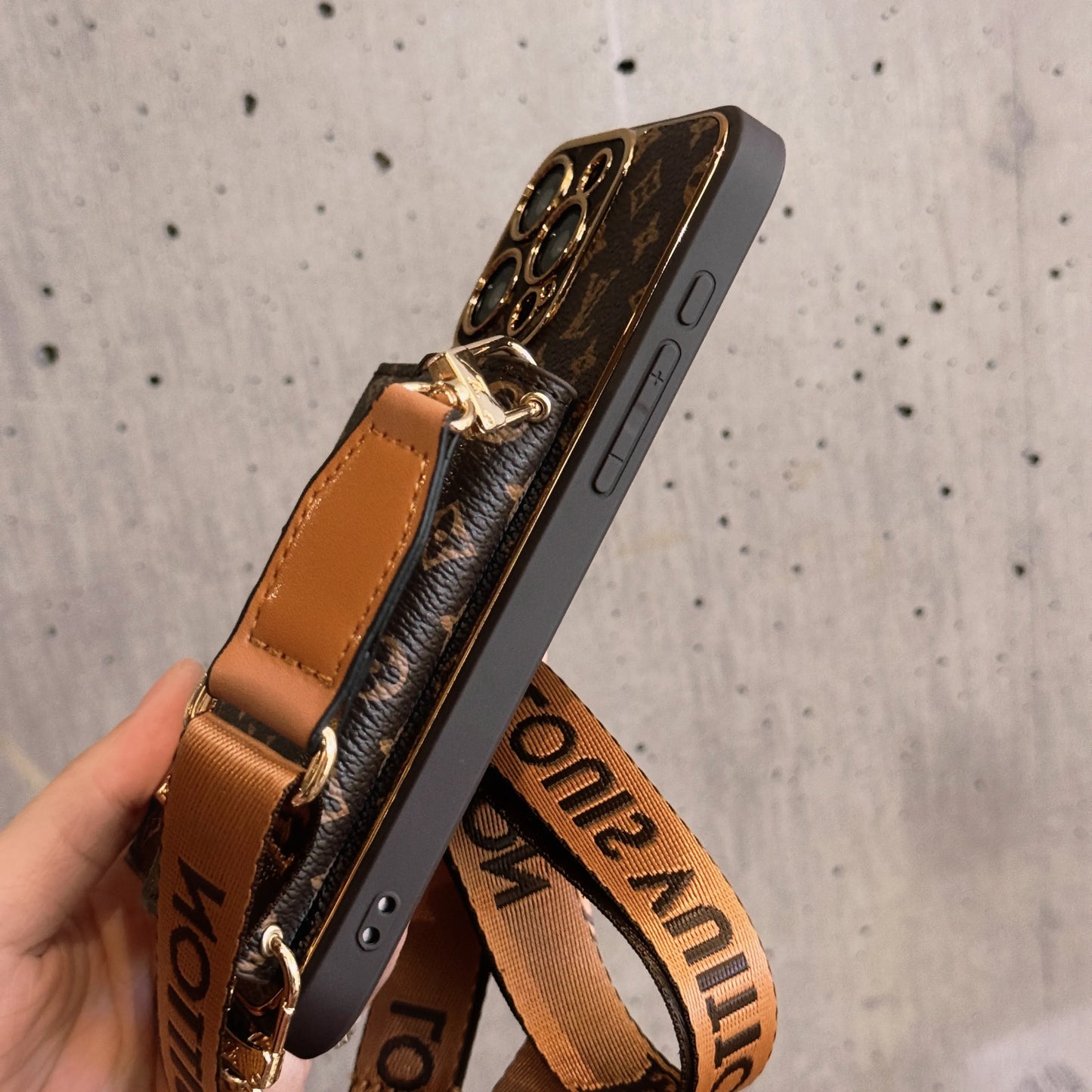 Monogram iPhone Case с кошельком и ремешком Brown Small Printing-XFQ240329