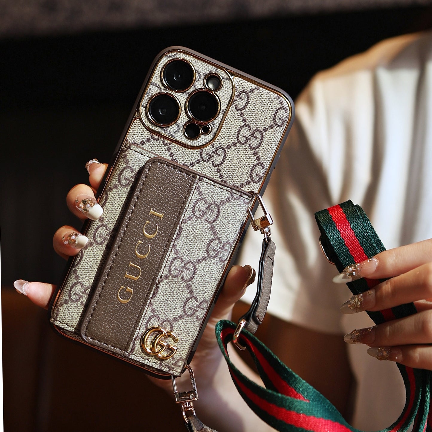 Luxury Stylish iPhone Case with Card Holder & Strap
