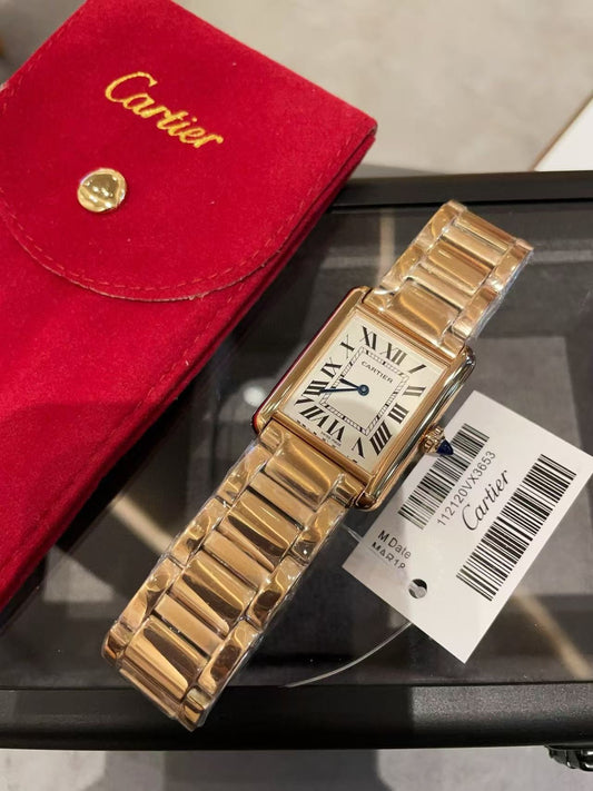 Cartier Rectangular Gold - Τονισμένο Ρολόι με Κόκκινη Θήκη