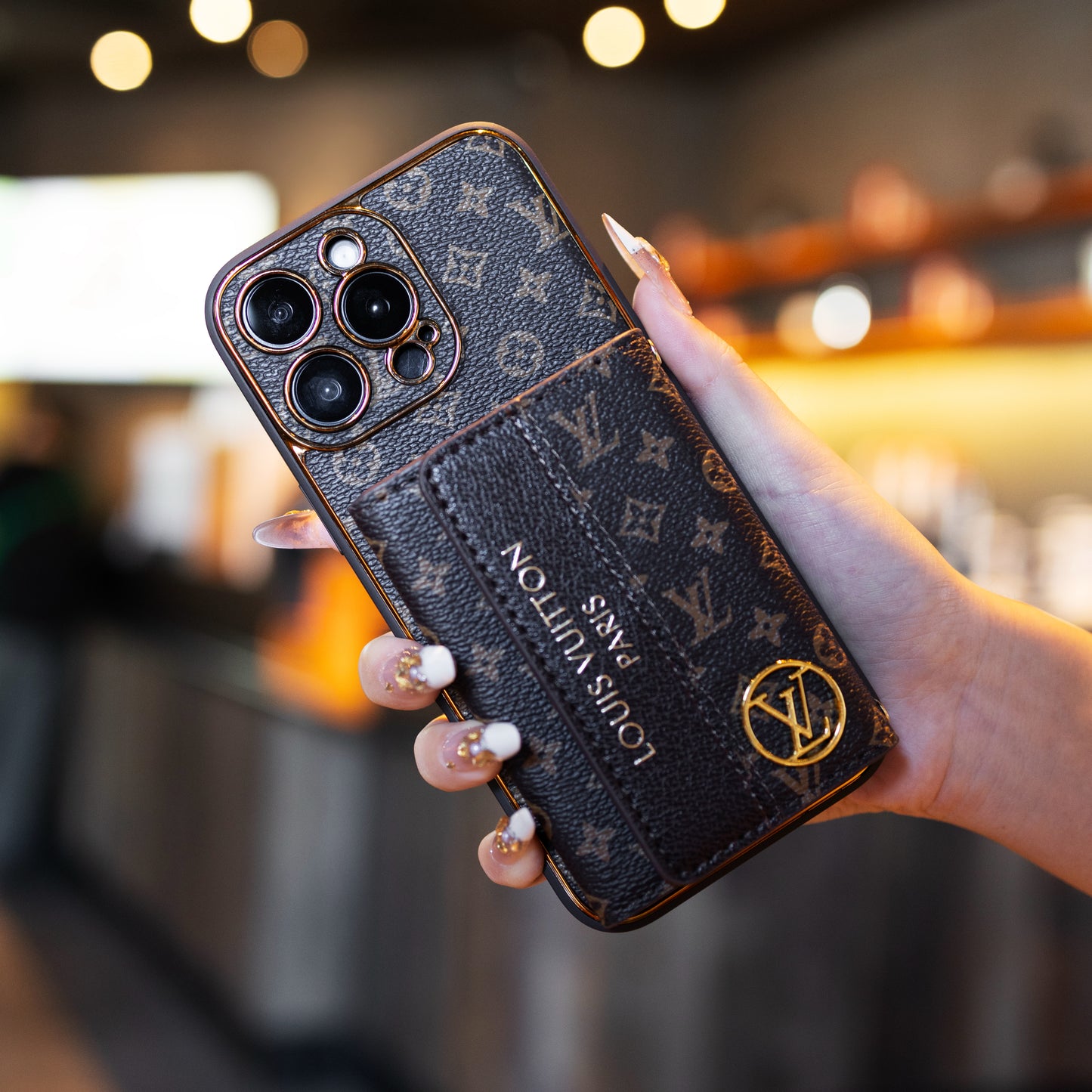 Luxury Stylish iPhone Case with Card Holder & Strap