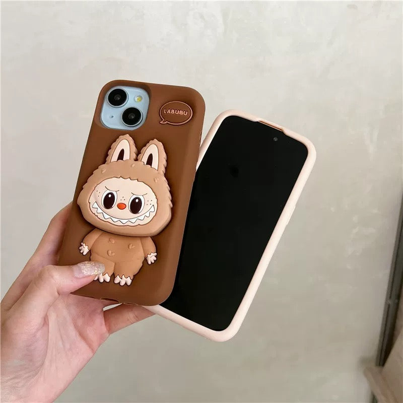 Cute Cartoon Labubu Zimomo Silicon cu suport | Maro/Roz - Husa iPhone