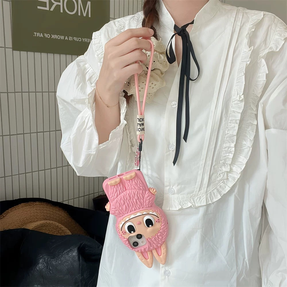 Cute Cartoon Labubu Zimomo Husă din silicon | Maro Roz - Husa iPhone