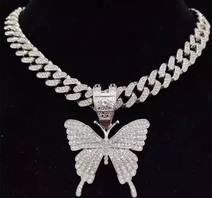 Ice out Bling Butterfly pendant Necklace