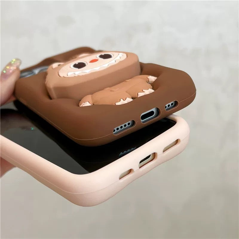 Cute Cartoon Labubu Zimomo Silicon cu suport | Maro/Roz - Husa iPhone