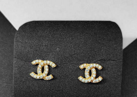 Double c logo stud with zirconia gold tone