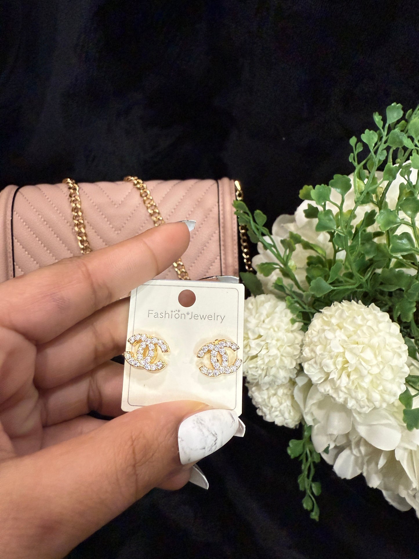 Doppel-C-Ohrringe vergoldet mit Zirkon