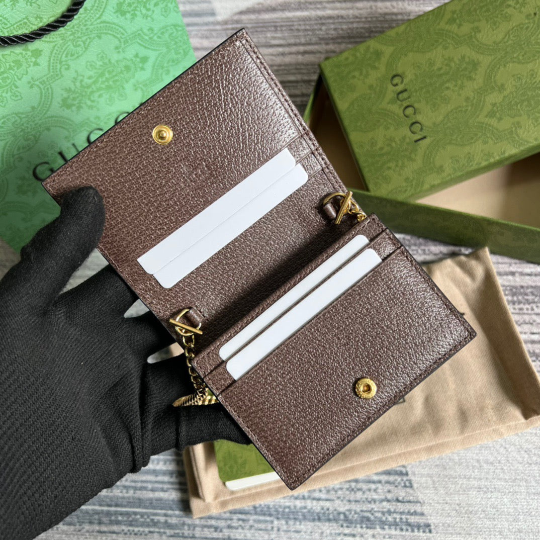 Ophidia GG Card Case Wallet Supreme Canvas Beige For Women‎ 4.3in/11cm 523155 96IWG 8745