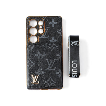 Capa de couro avançada para celular Samsung com carteira e alça.