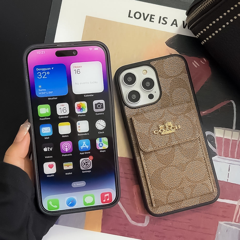 Тренер iPhone Case с держателем карты кошелек светло -коричневый -SK240425