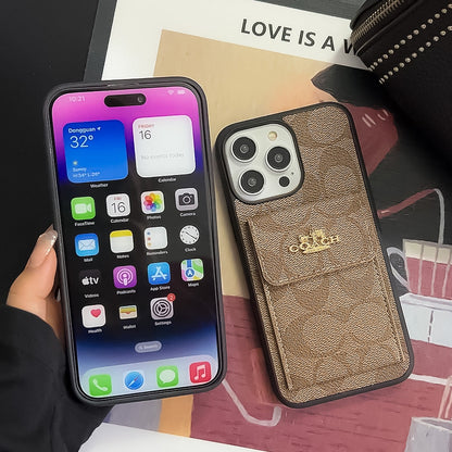 Тренер iPhone Case с держателем карты кошелек светло -коричневый -SK240425