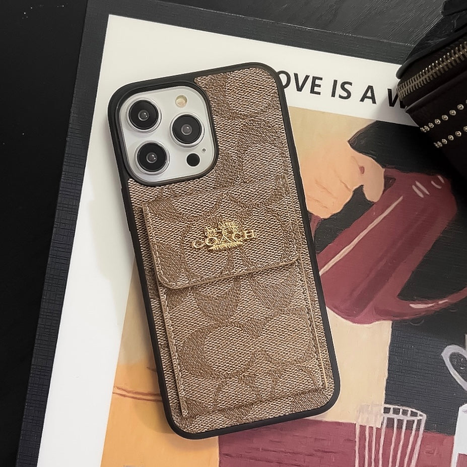 Тренер iPhone Case с держателем карты кошелек светло -коричневый -SK240425