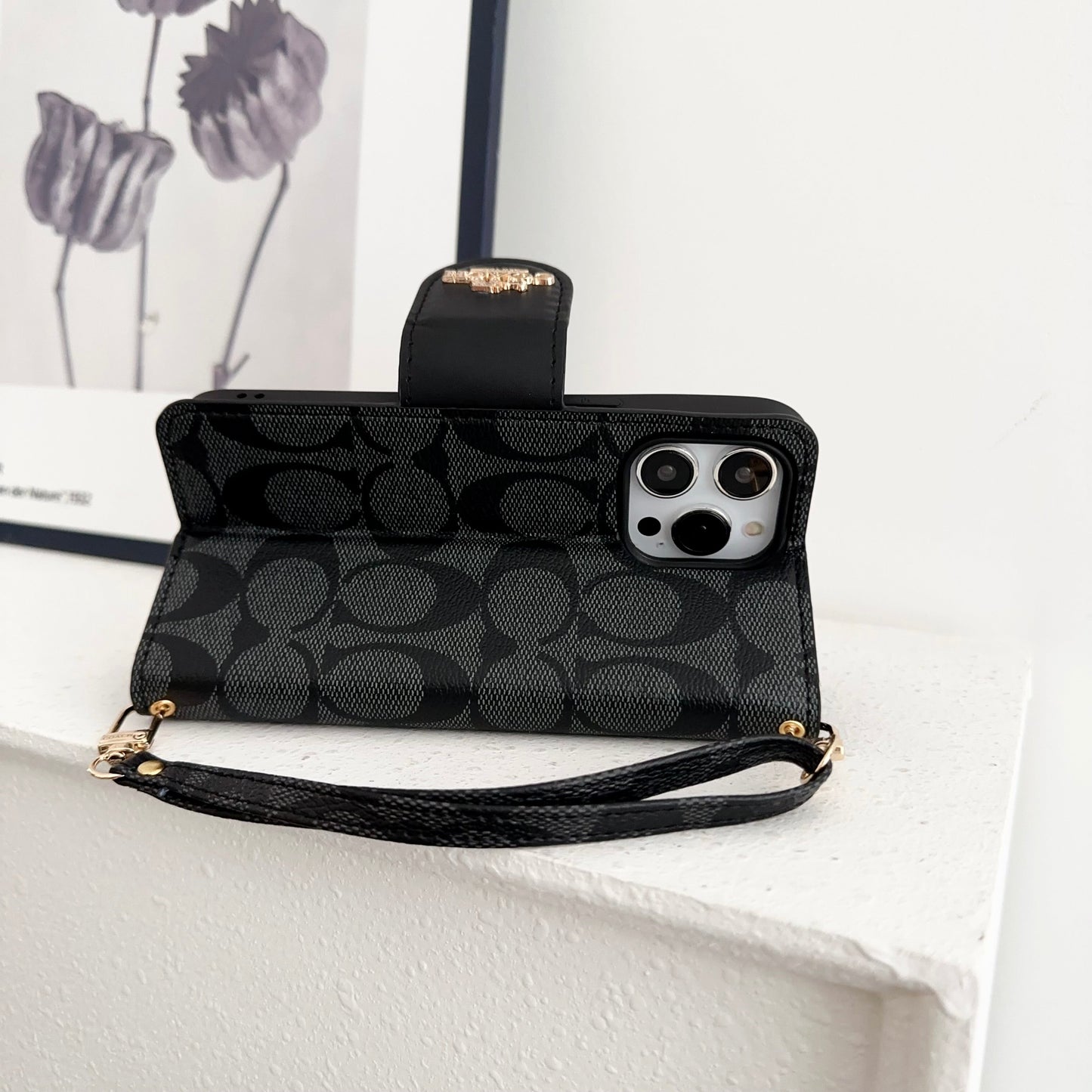 Тренер iPhone Case Flip Flip Case с держателем карты Black-PTK241622