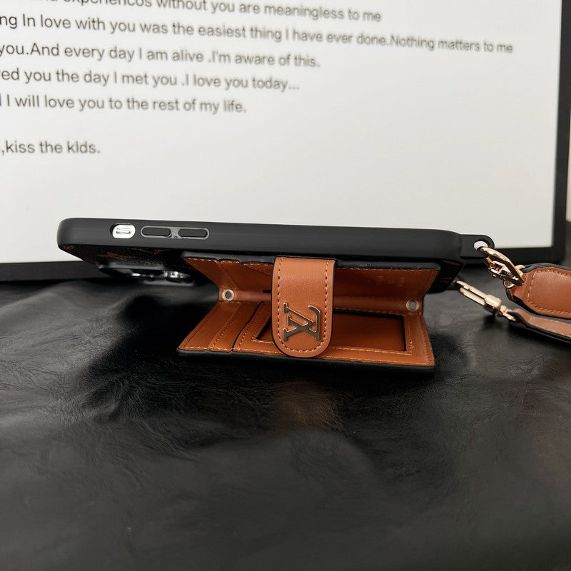 Lou Card Bag Chain Classic Brown iPhone Case