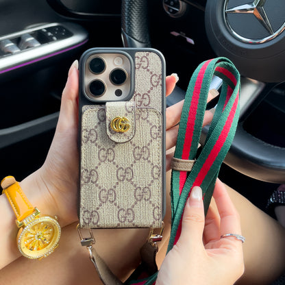 Luxury Crossbody iPhone Case with Card Holder & Strap