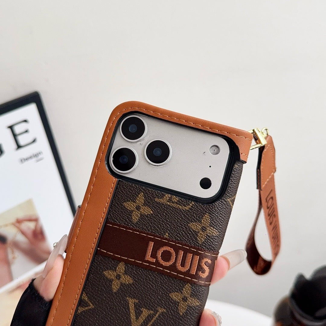 Lou Luxury Pattern Πορτοφόλι Θήκη iPhone με θήκη για κάρτα και λουράκι