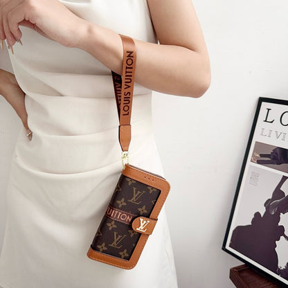 Lou Luxury Pattern Πορτοφόλι Θήκη iPhone με θήκη για κάρτα και λουράκι