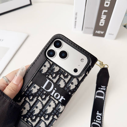 CD Elegant Pattern Wallet iPhone Case with Detachable Wrist Strap