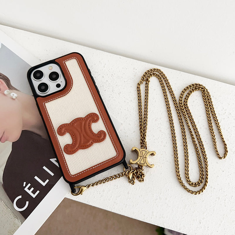 CE Gold Chain Leather iPhone 16 Case