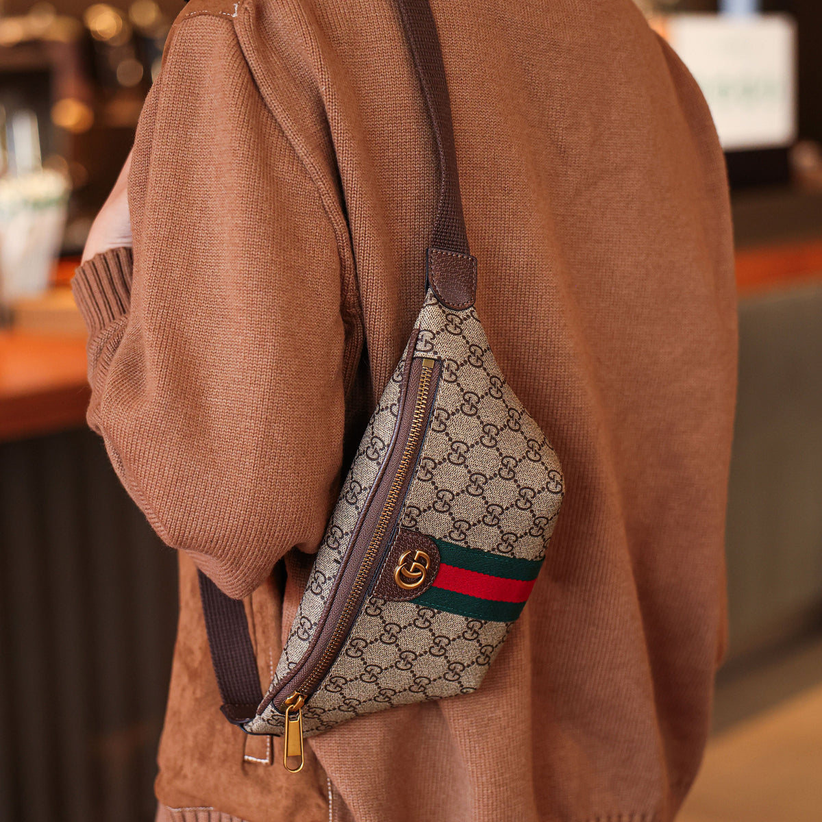 Classic Monogram Belt Bag with Green & Red Stripe