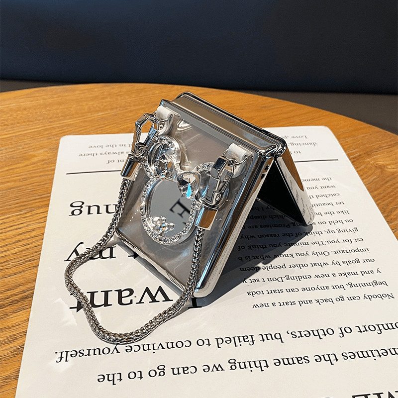 Capa Samsung Espelho de Maquiagem Mão Prata Corrente Galaxy Z Flip 6/5/4/3