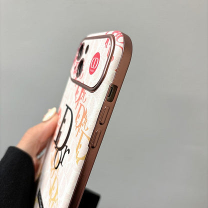 CD White & Brown Color Leather iPhone Case