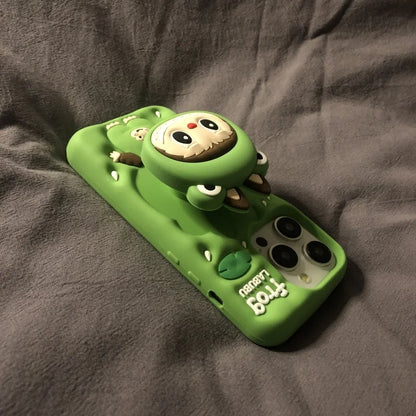 Leuke cartoon Labubu Zimomo siliconen met standaard | Bruin/roze - iPhone-hoesje