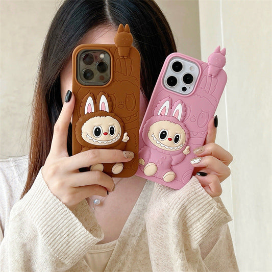 Söt Cartoon Labubu 3D Silicon Case | Brunrosa - iPhone -fodral