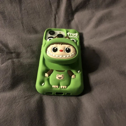 Leuke cartoon Labubu Zimomo siliconen met standaard | Bruin/roze - iPhone-hoesje