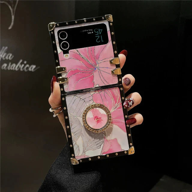 Capa quadrada para Samsung Galaxy Z Flip6/5/4/3 5G "Anel de hibisco rosa"