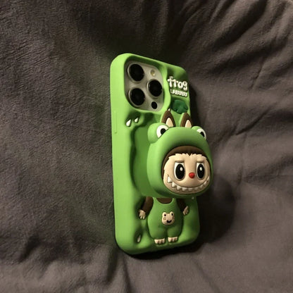 Leuke cartoon Labubu Zimomo siliconen met standaard | Bruin/roze - iPhone-hoesje