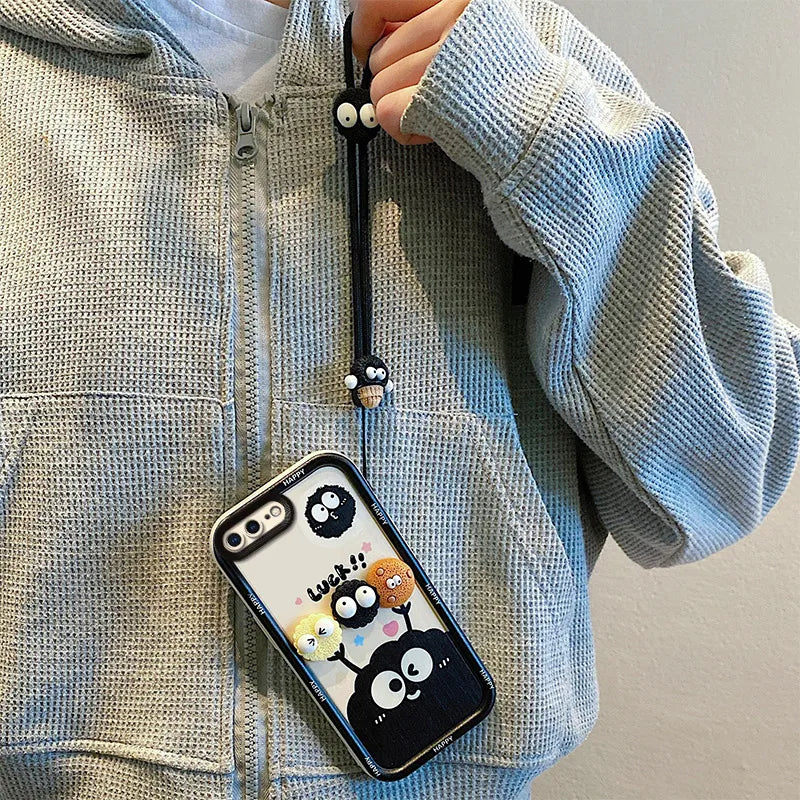 Husă pentru telefon din blană Labubu cu desene animate 3D pentru Samsung, cu curea, husă moale Kuromi Toy