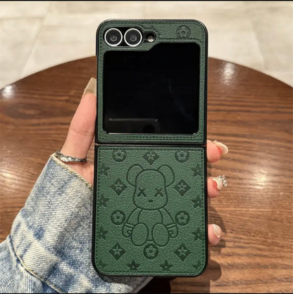 "Samsung Z Flip sorozatú bőr összecsukható zuhanásgátló mobiltelefon tok, ujjgyűrűs csat kialakítással"