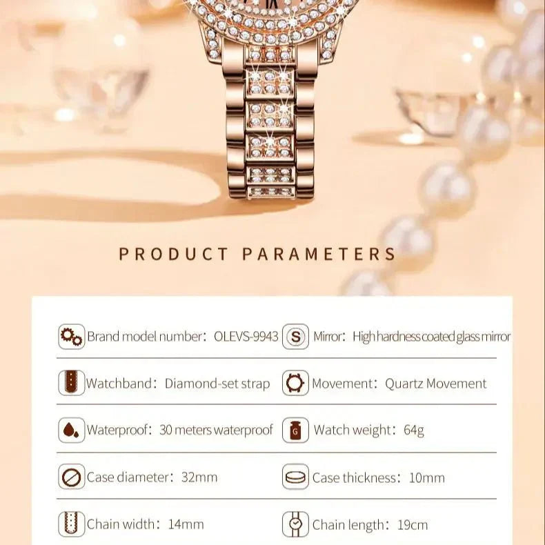 Diamond Éclat - Luxe quartz horloge met Romeinse wijzerplaat