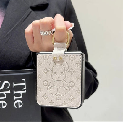 "Samsung Z Flip sorozatú bőr összecsukható zuhanásgátló mobiltelefon tok, ujjgyűrűs csat kialakítással"