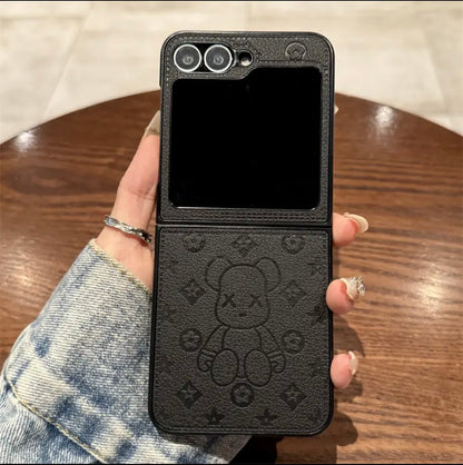 "Samsung Z Flip sorozatú bőr összecsukható zuhanásgátló mobiltelefon tok, ujjgyűrűs csat kialakítással"