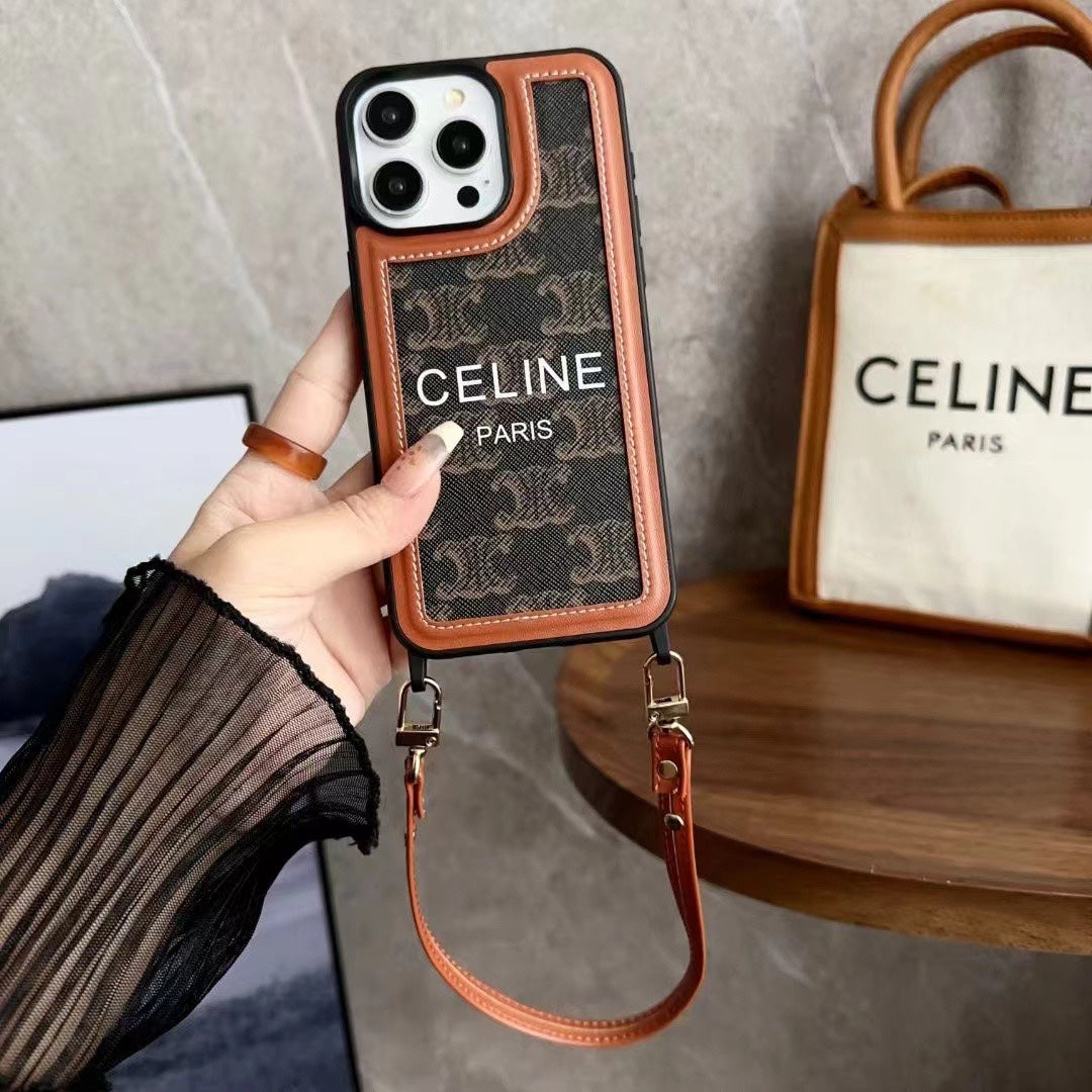 Black Celine iPhone Case с ремешком на ремешках 231124