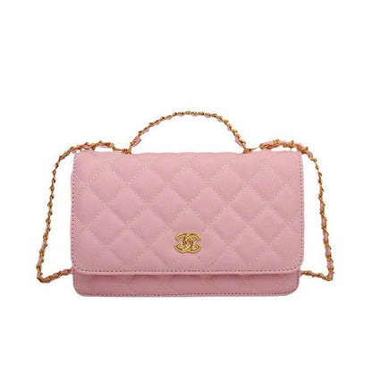 ウォレット オン チェーン 光沢のあるラムスキン パール ゴールドトーン メタル