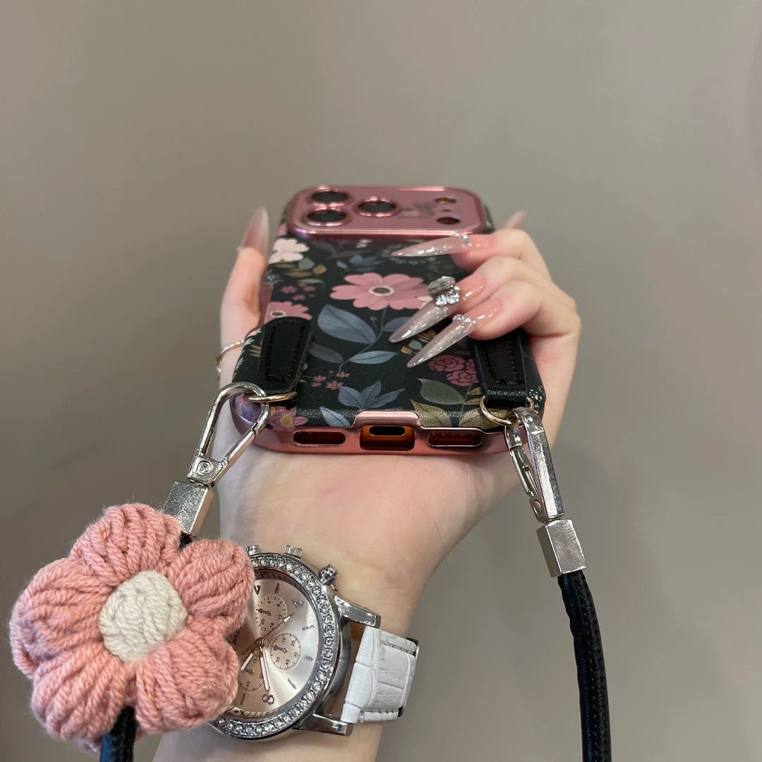 Vintage Pink Floral Leather iPhone Case