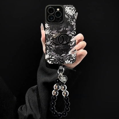 Luxury Lambskin Leather Floral Case for iPhone – Full-Lens Protection